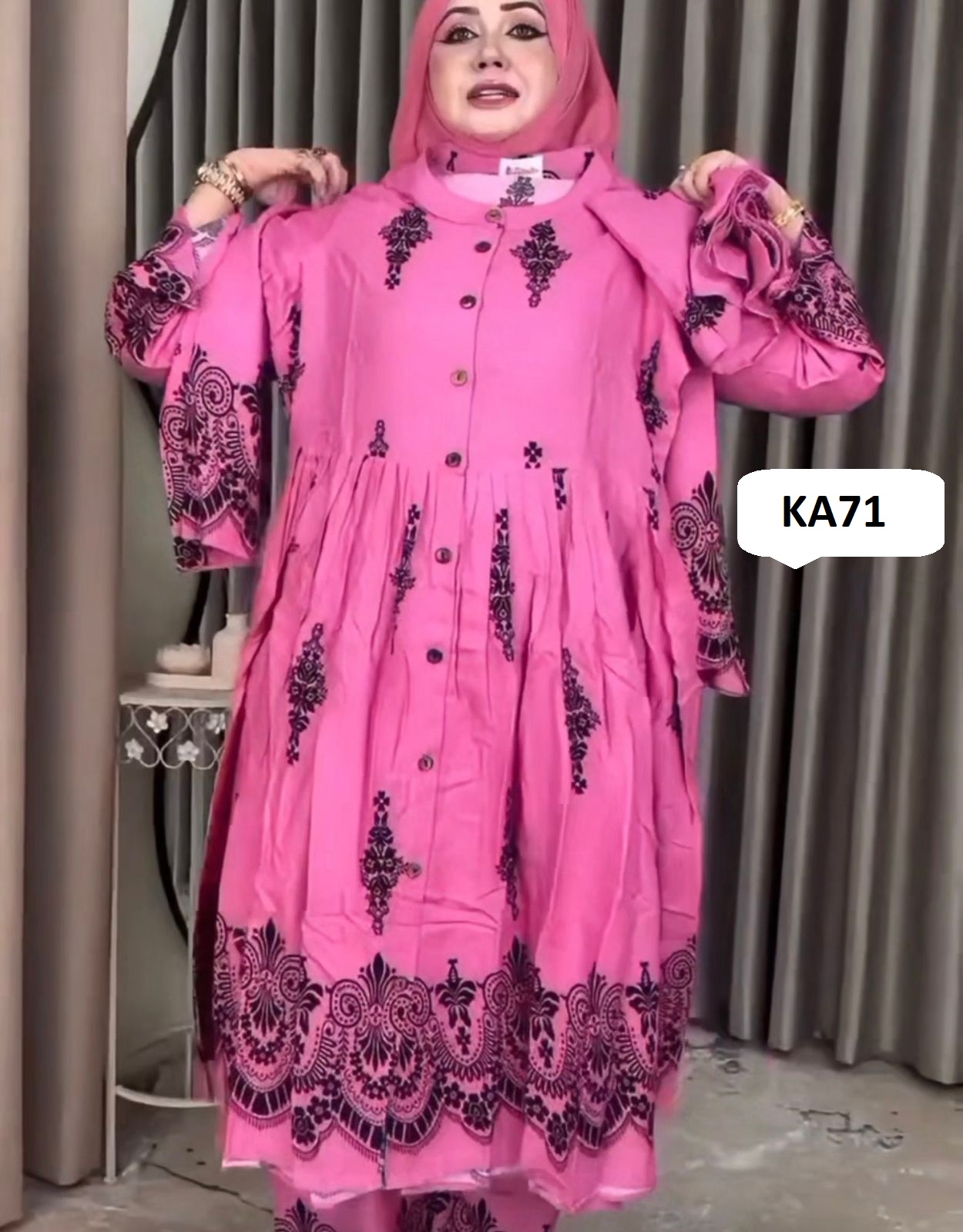 KA71 - প্রিমিয়াম কোয়ালিটি পিংক এমব্রয়ডারি ওয়ার্ক ডিজাইনার টু-পিস গাউন সেট